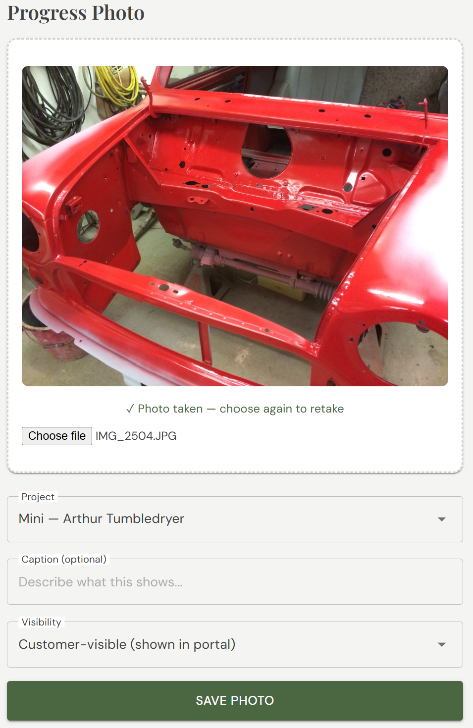 Operatives can capture and send progress photos